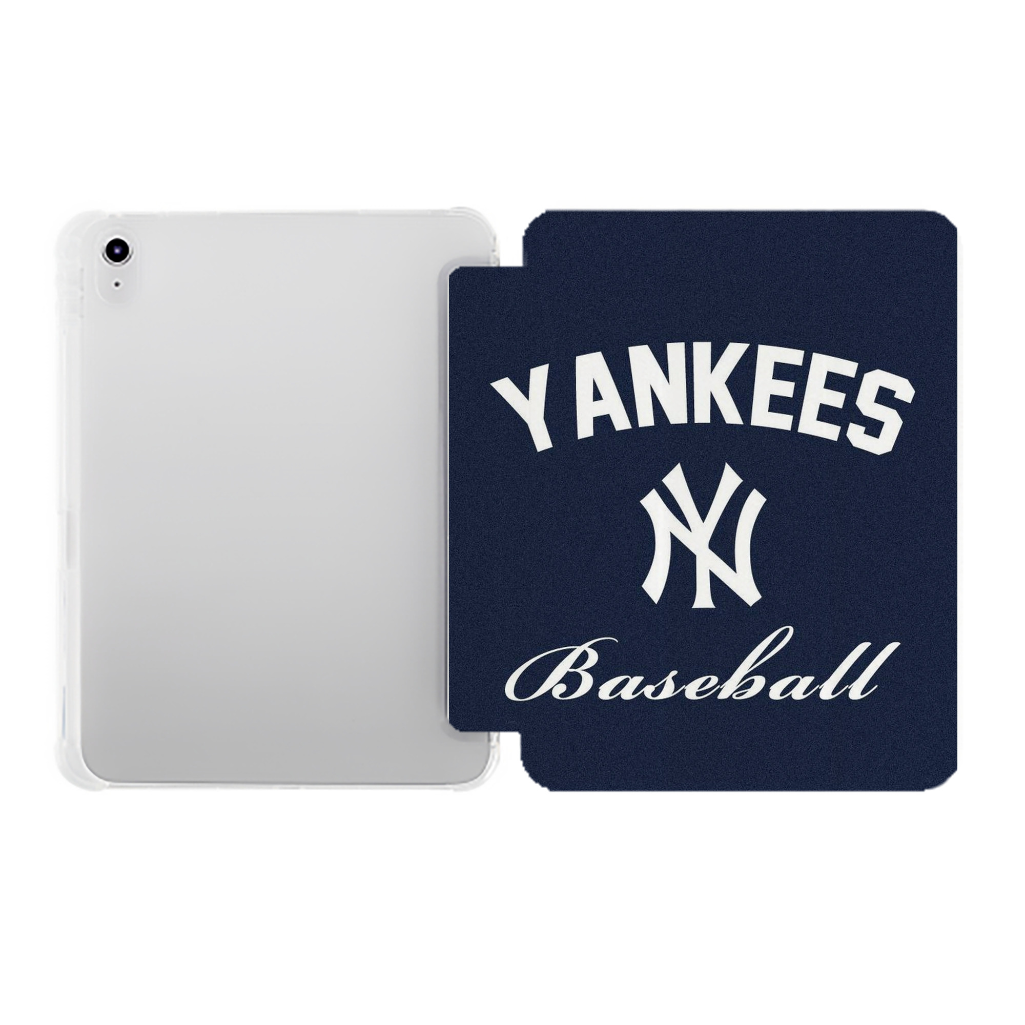 New York Yankees Baseball Premium Tri-Fold PU Leather & Silicone IPad Case With Pencil Slot – Fits 9.5,10.5,10.9 – Adjustable Stand, Slim, Protective